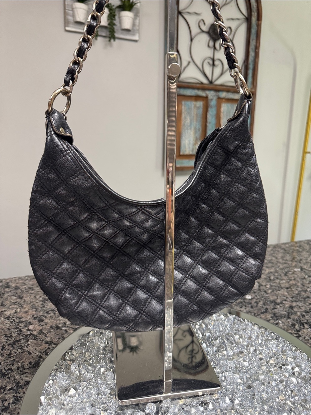 The Sak Black Quilted Leather Shoulder Bag with Brass Medallion chain strap - Picture 6 of 13